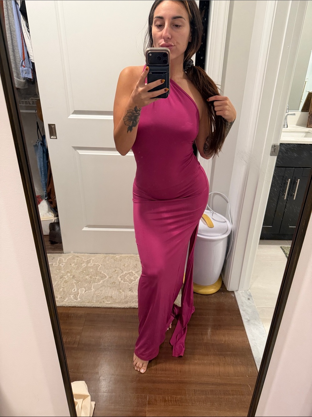 Fuchsia One-Shoulder Evening Gown